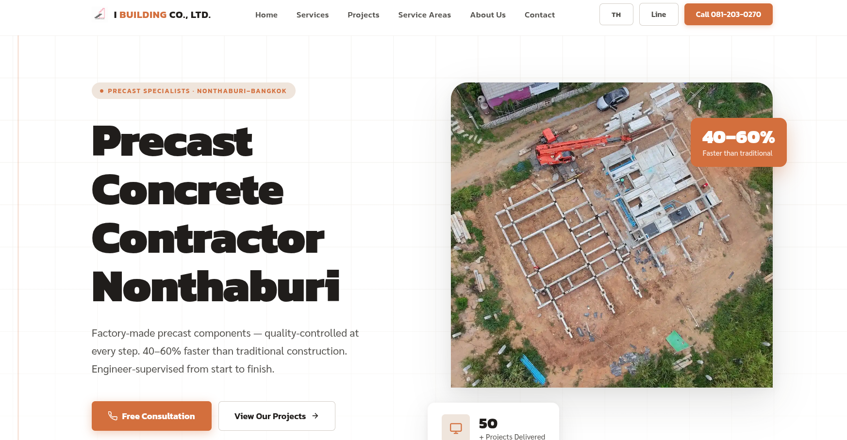Screenshot of iBuilding Precast website — precast construction company in Thailand